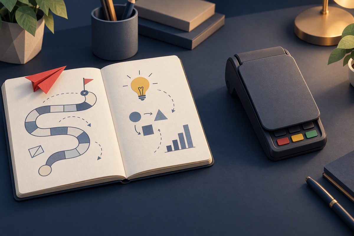 Conceptual illustration separating an educational notebook from a covered payment device