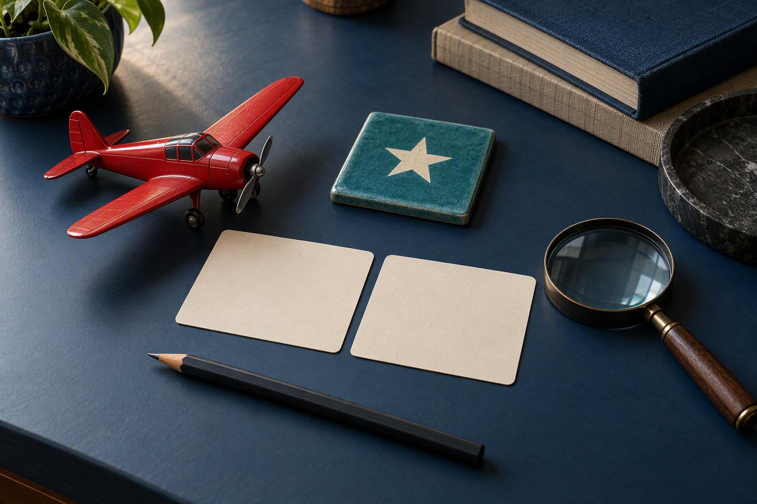 A model plane, tile and blank checklist symbolize checking the game edition and its rules