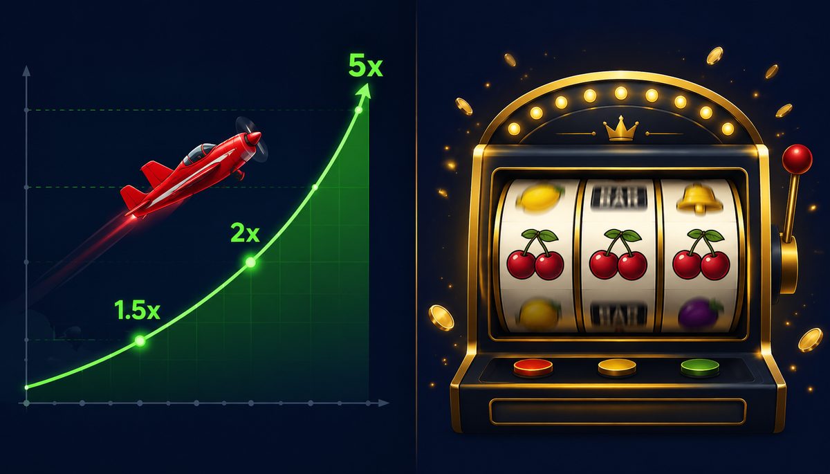 Conceptual editorial illustration comparing Aviator and slots